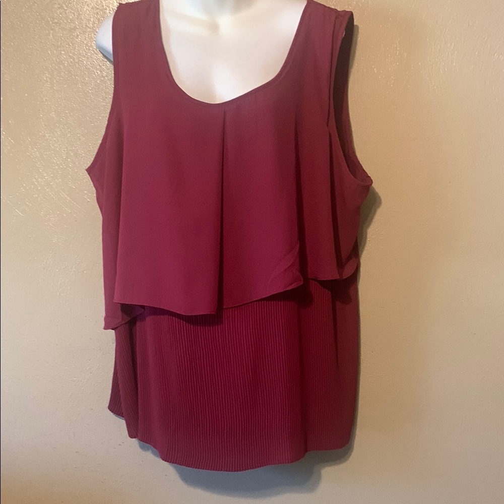 NY Collection Burgundy Layered Sleeveless Top
